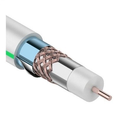 Кабель коаксиальный RG-6U, 75Ом, Cu/Al/Cu/Al, 90%, две фольги, 100м, INDOOR, белый (01-2241)