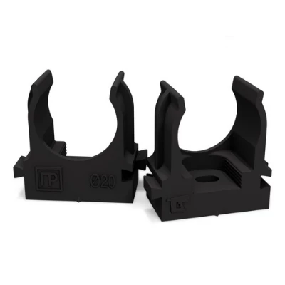 Крепёж-клипса для труб Полистирол черная d20 мм (100шт/1500шт уп/кор) (PR.02720ч)