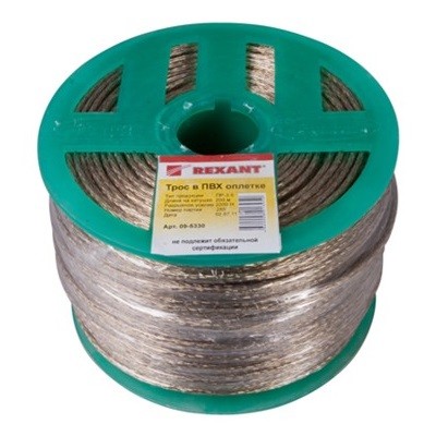 Трос стальной в ПВХ оплетке d=3,0 мм, прозрачный (бухта 200 м) (09-5330)
