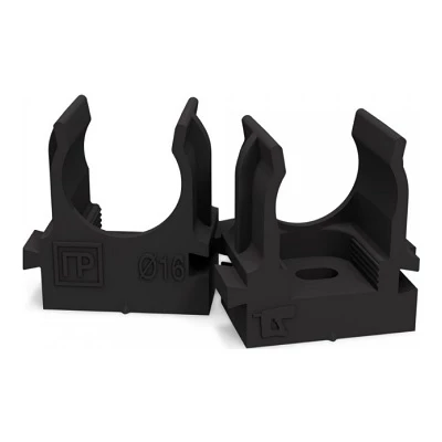 Крепеж-клипса для труб для прямого монтажа черная в п/э d16 мм