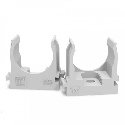 Крепеж-клипса для труб для прямого монтажа серая в п/э d25 мм