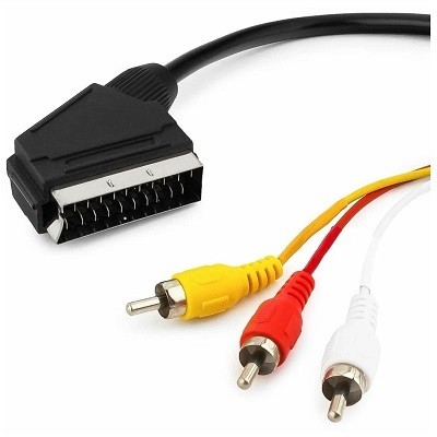Шнур SCART - 4 RCA 1М (плоский провод) (17-1401)