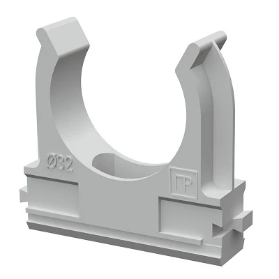 Крепёж-клипса для труб d32 мм безгалогенная (HF) атмосферостойкая серая (25шт/500шт уп/кор) (PR13.0347)
