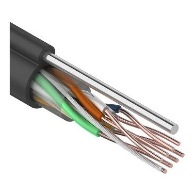 Кабель витая пара U/UTP, CAT 5e, PE, 4PR, 24AWG, OUTDOOR, SOLID, черный, с тросом (01-0046)