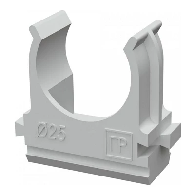 Крепёж-клипса для труб d25 мм безгалогенная (HF) атмосферостойкая серая (100шт/1000шт уп/кор) (PR13.0346)