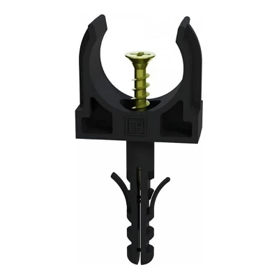 Крепеж-клипса с дюбелем и саморезом черная d32 мм (25шт/500шт уп/кор) (PR13.0222)