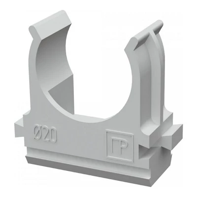Крепёж-клипса для труб d20 мм безгалогенная (HF) атмосферостойкая серая (100шт/1500шт уп/кор) (PR13.0345)